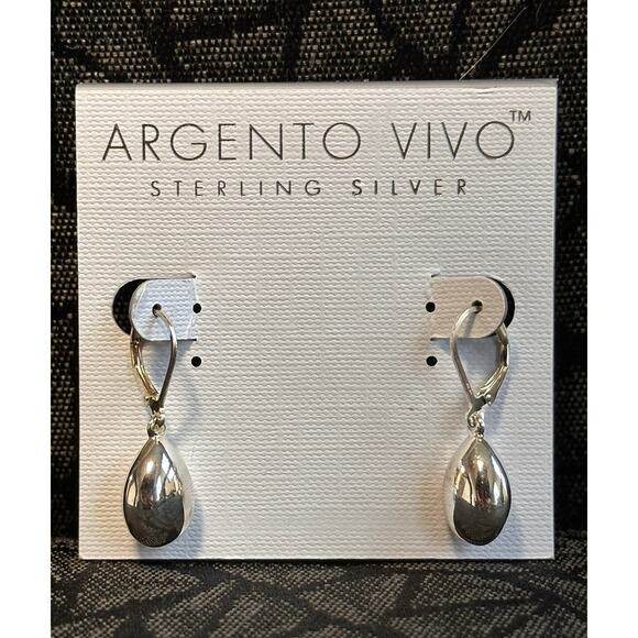 Argentina Vivo Sterling Silver Leverback Earrimgs Teardrop Puff Light NWOT - Picture 1 of 4